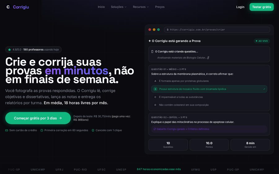Página inicial do projeto Corrigiu AI